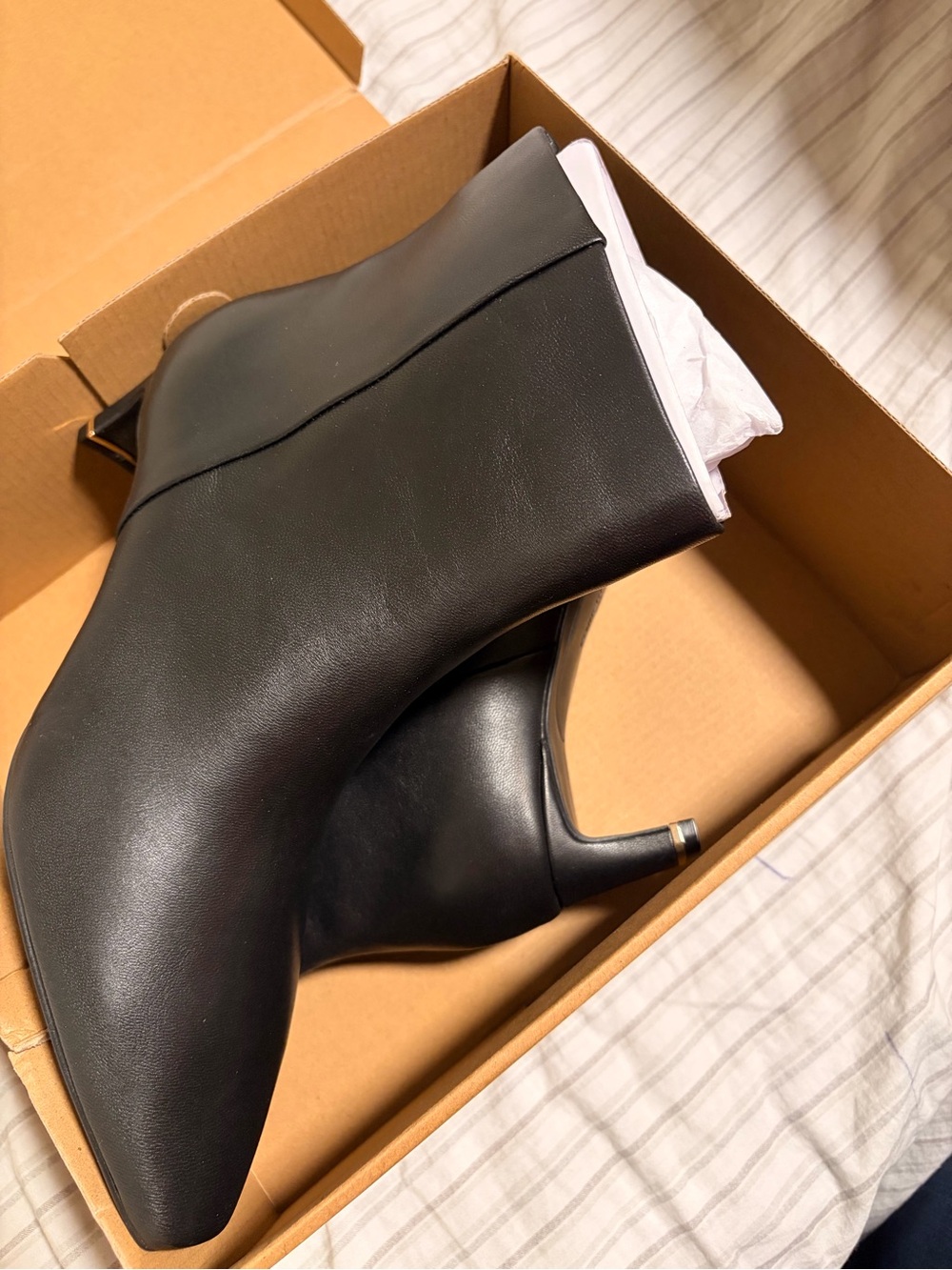 Women's Black Leather Ankle Boots with Slim Kitten Heel